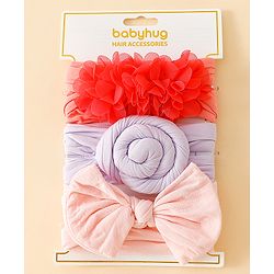 Babyhug Set Of 3 Bow Applique Detailed Headbands - Pink,Red ,Purple