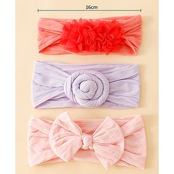 Babyhug Set Of 3 Bow Applique Detailed Headbands - Pink,Red ,Purple
