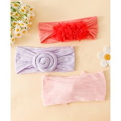 Babyhug Set Of 3 Bow Applique Detailed Headbands - Pink,Red ,Purple