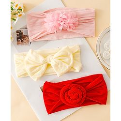 Babyhug Set Of 3 Bow Applique Detailed Headbands - Pink,Red ,Purple