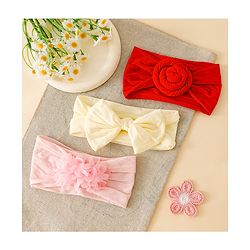 Babyhug Set Of 3 Bow Applique Detailed Headbands - Pink,Red ,Purple
