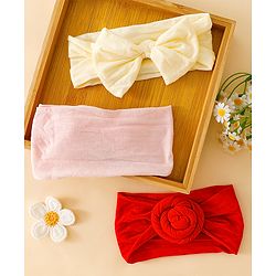 Babyhug Set Of 3 Bow Applique Detailed Headbands - Pink,Red ,Purple