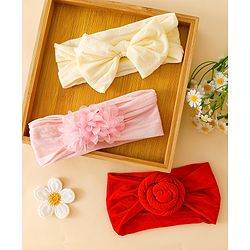 Babyhug Set Of 3 Bow Applique Detailed Headbands - Pink,Red ,Purple