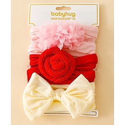 Babyhug Set Of 3 Bow Applique Detailed Headbands - Pink,Red ,Purple