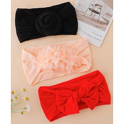 Babyhug Set Of 3 Bow Applique Detailed Headbands - Pink,Red ,Purple
