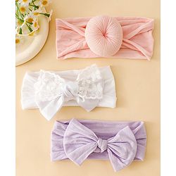 Babyhug Headbands With Bow Applique Pack of 3 - Pink,White,Purple