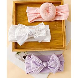 Babyhug Headbands With Bow Applique Pack of 3 - Pink,White,Purple