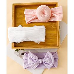 Babyhug Headbands With Bow Applique Pack of 3 - Pink,White,Purple