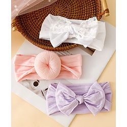 Babyhug Headbands With Bow Applique Pack of 3 - Pink,White,Purple