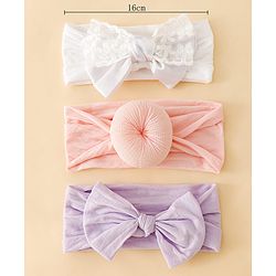 Babyhug Headbands With Bow Applique Pack of 3 - Pink,White,Purple