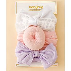 Babyhug Headbands With Bow Applique Pack of 3 - Pink,White,Purple
