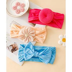 Babyhug Headbands With Bow Applique Pack of 3 - Pink,White,Purple