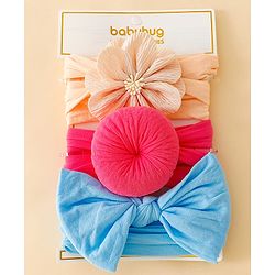 Babyhug Headbands With Bow Applique Pack of 3 - Pink,White,Purple