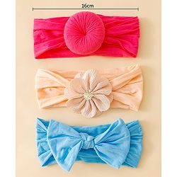 Babyhug Headbands With Bow Applique Pack of 3 - Pink,White,Purple