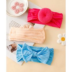 Babyhug Headbands With Bow Applique Pack of 3 - Pink,White,Purple