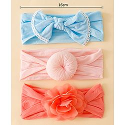 Babyhug Headbands With Floral and Bow Applique Pack of 3 - Pink ,Red, Light Blue