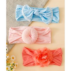 Babyhug Headbands With Floral and Bow Applique Pack of 3 - Pink ,Red, Light Blue