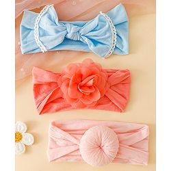 Babyhug Headbands With Floral and Bow Applique Pack of 3 - Pink ,Red, Light Blue