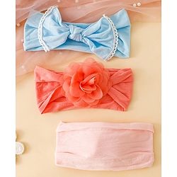 Babyhug Headbands With Floral and Bow Applique Pack of 3 - Pink ,Red, Light Blue