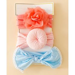 Babyhug Headbands With Floral and Bow Applique Pack of 3 - Pink ,Red, Light Blue