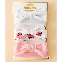 Babyhug Free Size Baby Headbands With Fruit Print Bow Applique Pack of 3 - Multicolor