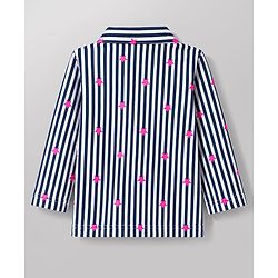 Babyhug Cotton Knit Full Sleeves Shirt & Pyjama Co-Ord Striped Night Suit With Star Print - Navy Blue