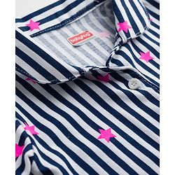 Babyhug Cotton Knit Full Sleeves Shirt & Pyjama Co-Ord Striped Night Suit With Star Print - Navy Blue