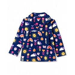 Babyhug Cotton Knit Full Sleeves Floral Butterfly & Hearts Printed Co-Ords Shirt & Pyjama Night Suit - Navy Blue