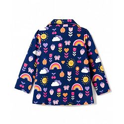 Babyhug Cotton Knit Full Sleeves Floral Butterfly & Hearts Printed Co-Ords Shirt & Pyjama Night Suit - Navy Blue