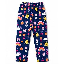 Babyhug Cotton Knit Full Sleeves Floral Butterfly & Hearts Printed Co-Ords Shirt & Pyjama Night Suit - Navy Blue