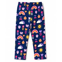 Babyhug Cotton Knit Full Sleeves Floral Butterfly & Hearts Printed Co-Ords Shirt & Pyjama Night Suit - Navy Blue