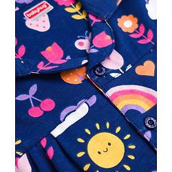 Babyhug Cotton Knit Full Sleeves Floral Butterfly & Hearts Printed Co-Ords Shirt & Pyjama Night Suit - Navy Blue