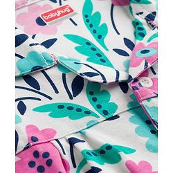 Babyhug 100% Cotton Knit Full Sleeves Shirt & Pyjama Night Suit with Floral Print - White