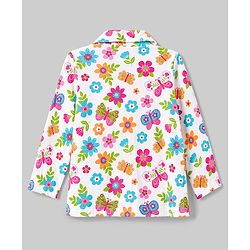 Babyhug 100% Cotton Knit Full Sleeves Shirt & Pyjama Night Suit with Floral Print - White