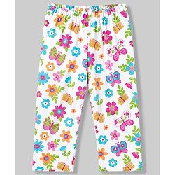 Babyhug 100% Cotton Knit Full Sleeves Shirt & Pyjama Night Suit with Floral Print - White