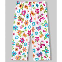 Babyhug 100% Cotton Knit Full Sleeves Shirt & Pyjama Night Suit with Floral Print - White
