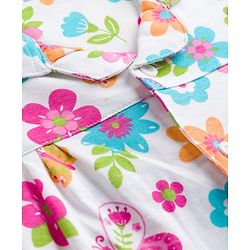 Babyhug 100% Cotton Knit Full Sleeves Shirt & Pyjama Night Suit with Floral Print - White