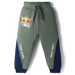 Babyhug Disney Single Jersey Knit Full Sleeve T-shirts & Joggers Set With Lion King Graphic & Cut & Sew Design - Green & Navy Blue