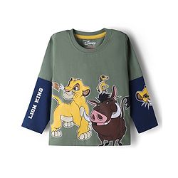 Babyhug Disney Single Jersey Knit Full Sleeve T-shirts & Joggers Set With Lion King Graphic & Cut & Sew Design - Green & Navy Blue