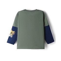 Babyhug Disney Single Jersey Knit Full Sleeve T-shirts & Joggers Set With Lion King Graphic & Cut & Sew Design - Green & Navy Blue