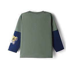 Babyhug Disney Single Jersey Knit Full Sleeve T-shirts & Joggers Set With Lion King Graphic & Cut & Sew Design - Green & Navy Blue