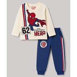 Babyhug Marvel Single Jersey Knit Full Sleeves T-Shirt & Joggers Set With Spiderman Graphic - Blue