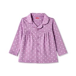 Babyhug Cotton Knit Full Sleeves Top & Pyjama Night Suit with Polka Dots Print - Lavender