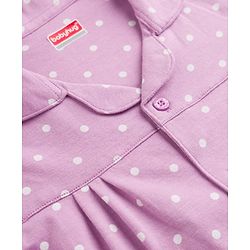 Babyhug Cotton Knit Full Sleeves Top & Pyjama Night Suit with Polka Dots Print - Lavender