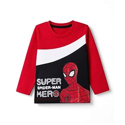Babyhug Marvel Single Jersey Knit Full Sleeve Cut and Sew T-shirt & Joggers Set With Spider-man Graphics - Red
