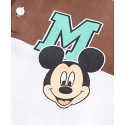Babyhug Disney Terry Knit Oversized Striped Polo T-Shirt with Full Sleeves Front and Back Mickey Mouse Print - Brown