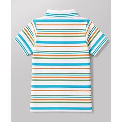 Babyhug 100% Cotton Knit Half Sleeves Striped Polo T-Shirt With Nautical Theme - White