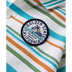 Babyhug 100% Cotton Knit Half Sleeves Striped Polo T-Shirt With Nautical Theme - White