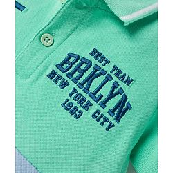 Babyhug 100% Cotton Knit Half Sleeves Polo T-Shirt With Text Print - Sea Green