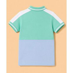 Babyhug 100% Cotton Knit Half Sleeves Polo T-Shirt With Text Print - Sea Green